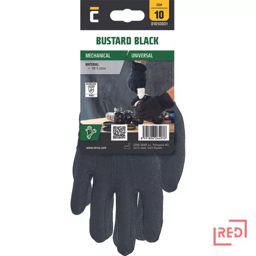 BUSTARD BLACKpamutkesztyű fekete+PVC pöt