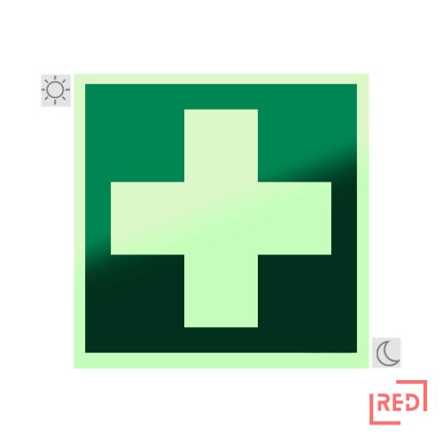 Elsősegélyhely matrica Utánvilágító öntapadó 15 x 15 cm